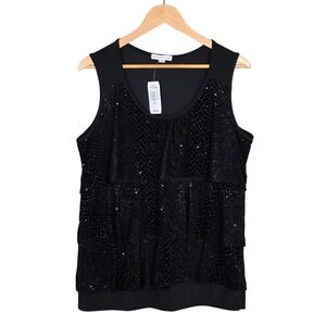 NWT Warehouse One Women's Black Sparkle Tiered Sleeveless Party Tank Top XL